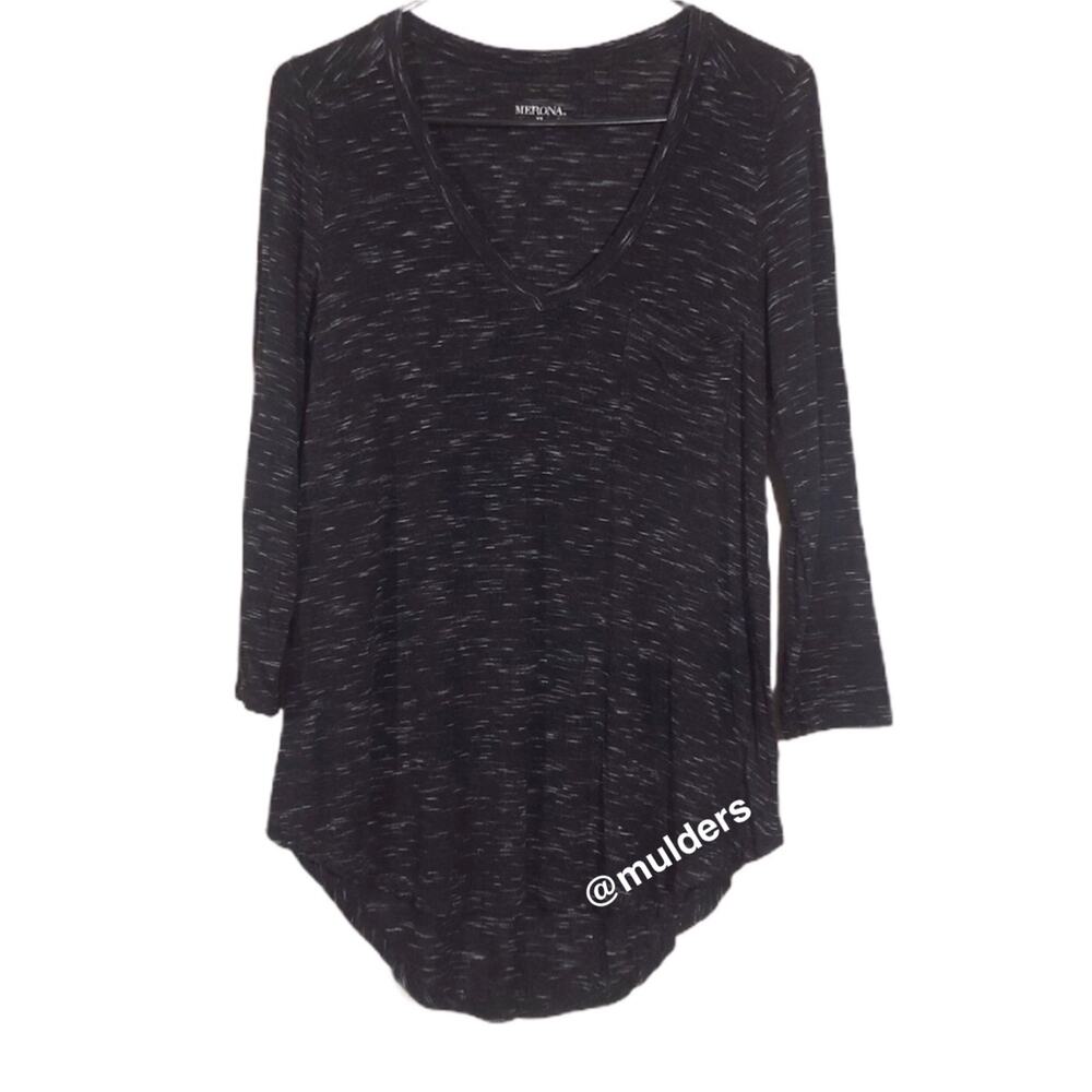 Merona space dyed marled black & gray long sleeve tunic top shirt XS